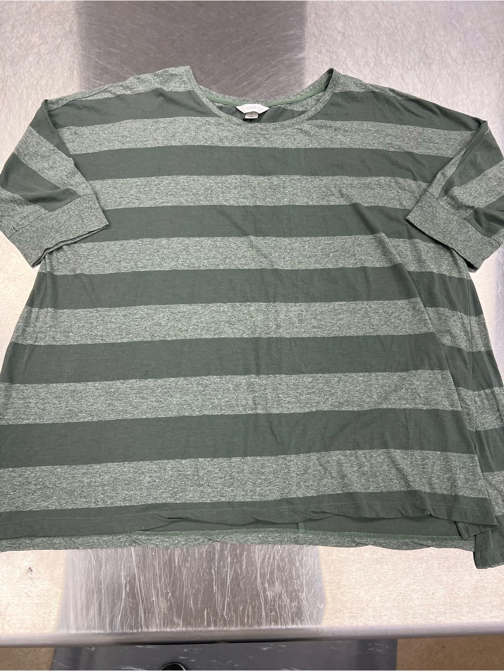 CJ Banks Double Green Striped Short Sleeve Tee Women’s 3X